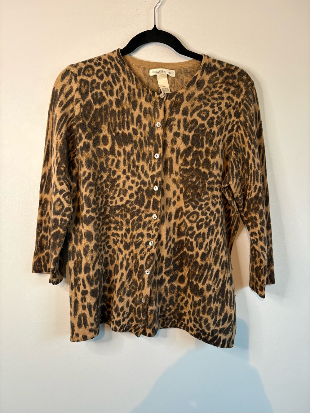 Susan Bristol Leopard Print Button-Front Cardigan - Brown